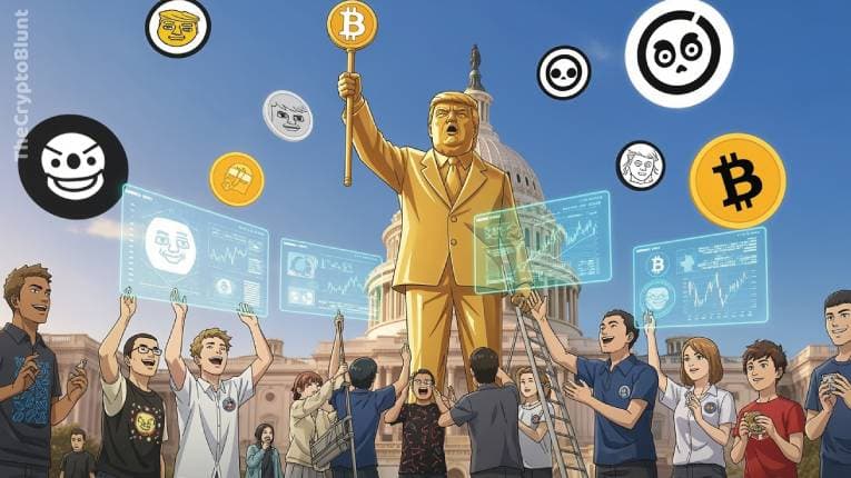 Giant Golden Trump Bitcoin Statue Erected by Memecoiners Near US Capitol Building